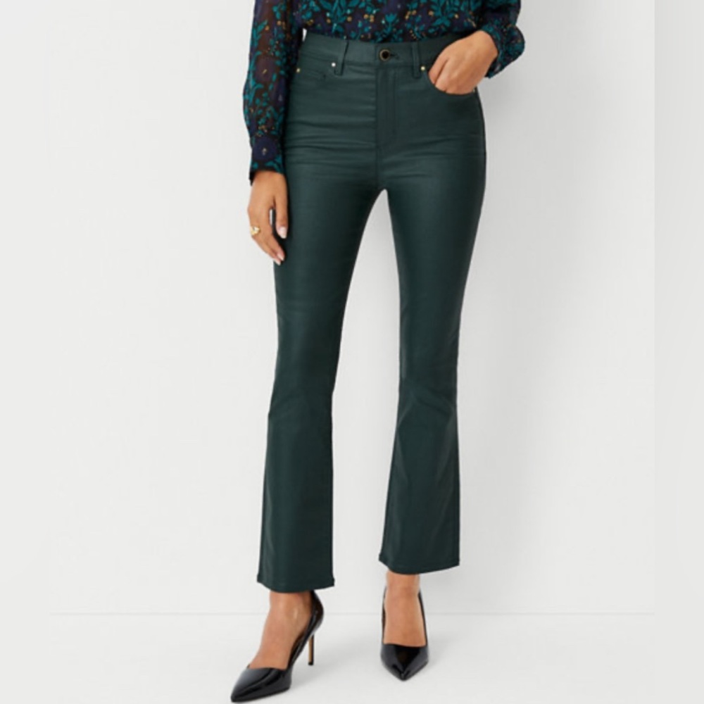 Coated High Rise Boot Crop Jeans in Hunter Green